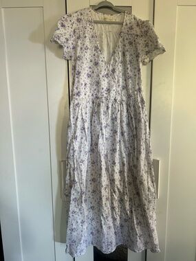 Christy Dawn White and Lavender Floral Cotton Midi Dress